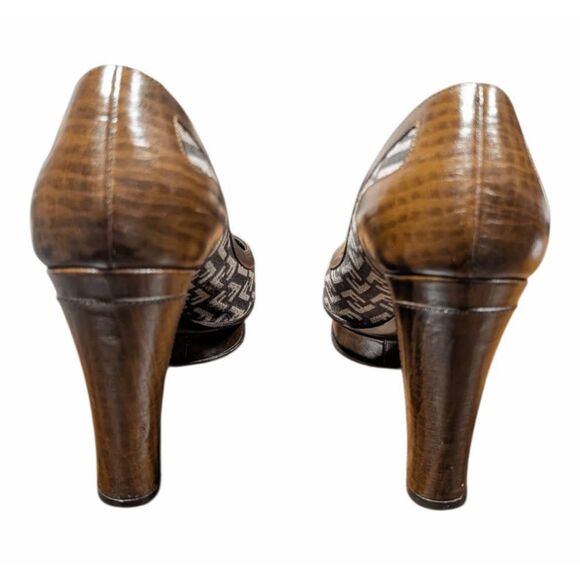 FENDI Zucca FF Leather Logo Platform Pumps Size 38 - Picture 5 of 12